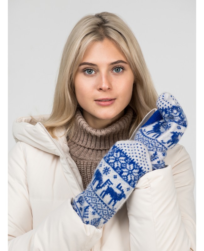 Варежки Олени синие р.20